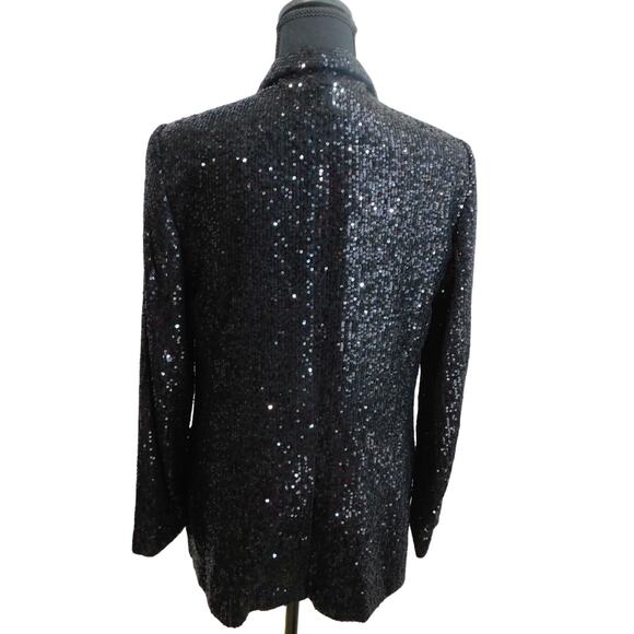 DKNY Women's Black Sequined Shaul-Collar Open Front Jacket New Size 8 - Picture 3 of 14